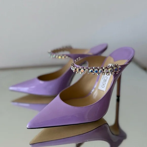 New JIMMY CHOO Bing 100 Lilac crystal-embellished patent-leather mules $1,095 - Picture 8 of 16